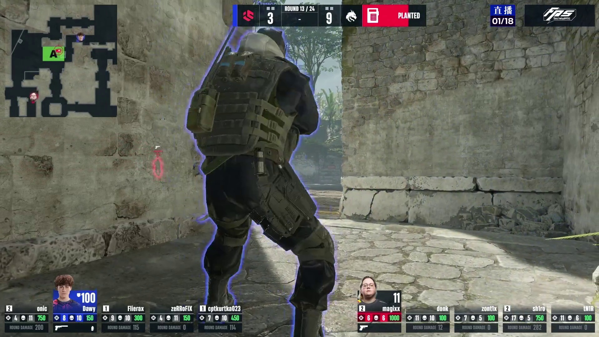 下半场手枪局， Inner Circle拆除C4取得回合胜利， Inner Circle 4:9 Spirit