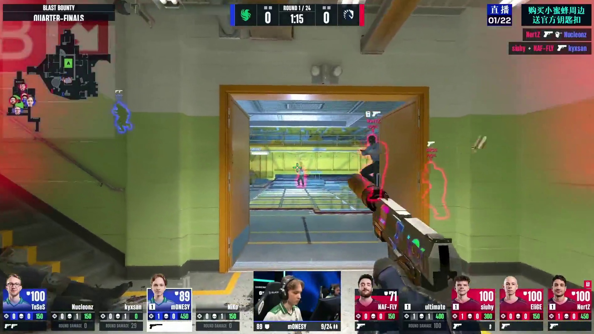 上半场手枪局，Liquid全歼对方取得回合胜利，Liquid 1:0 Falcons