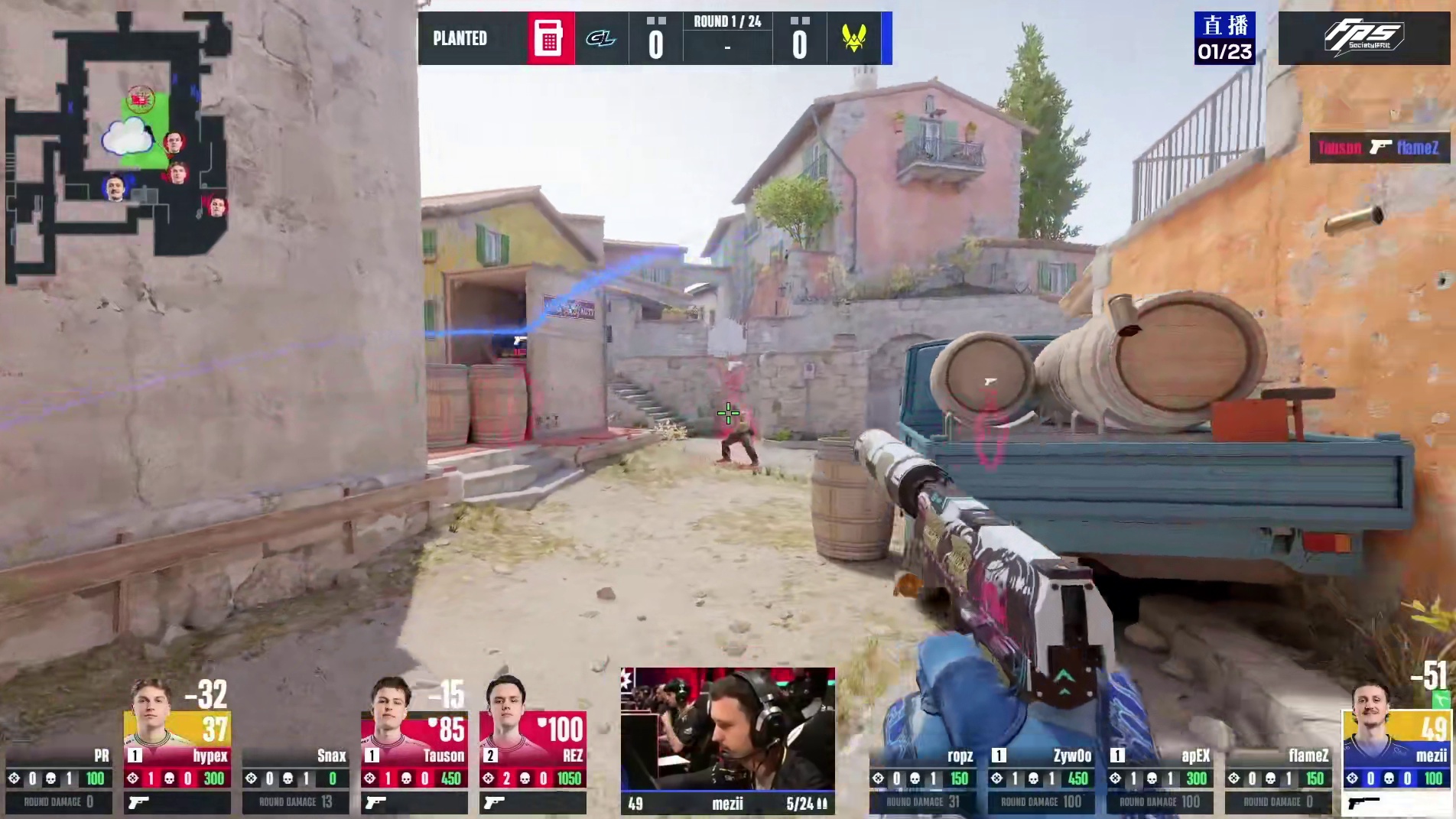 上半场手枪局，GL全歼对方取得回合胜利，GL 1:0 Vitality