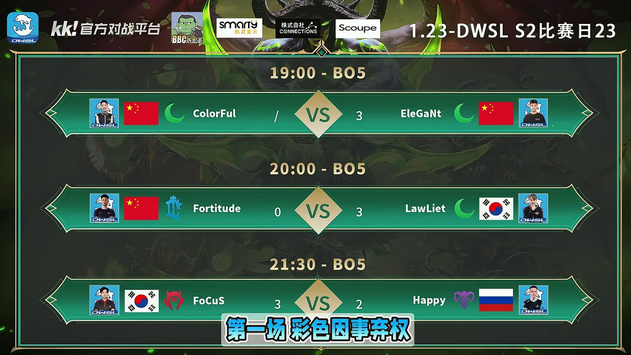 彩色弃权虎王，Lawliet胜浪漫，FoCuS胜Happy！ 1月23日DWSL魔兽争霸超级联赛S2