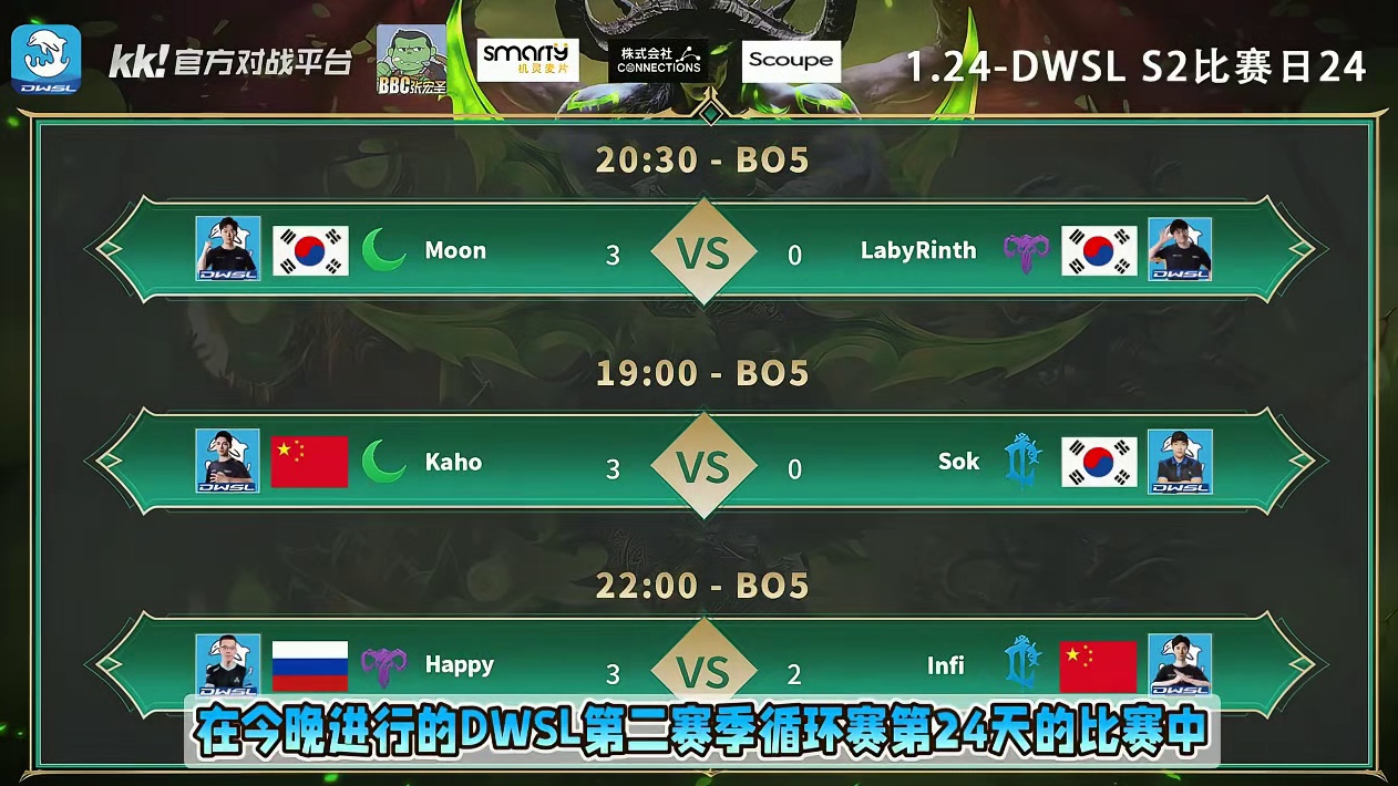 Kaho胜Sok，Moon胜Laby，Happy胜Infi！ 1月24日DWSL魔兽争霸超级联赛S2