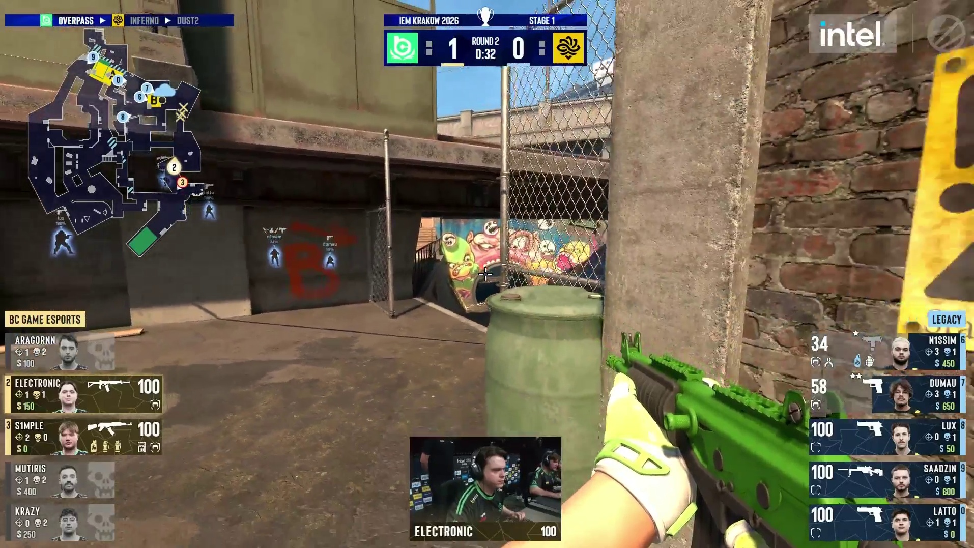 第二回合，Legacy选择强起迎战BC.G，Legacy长管三杀瞬间瓦解进攻