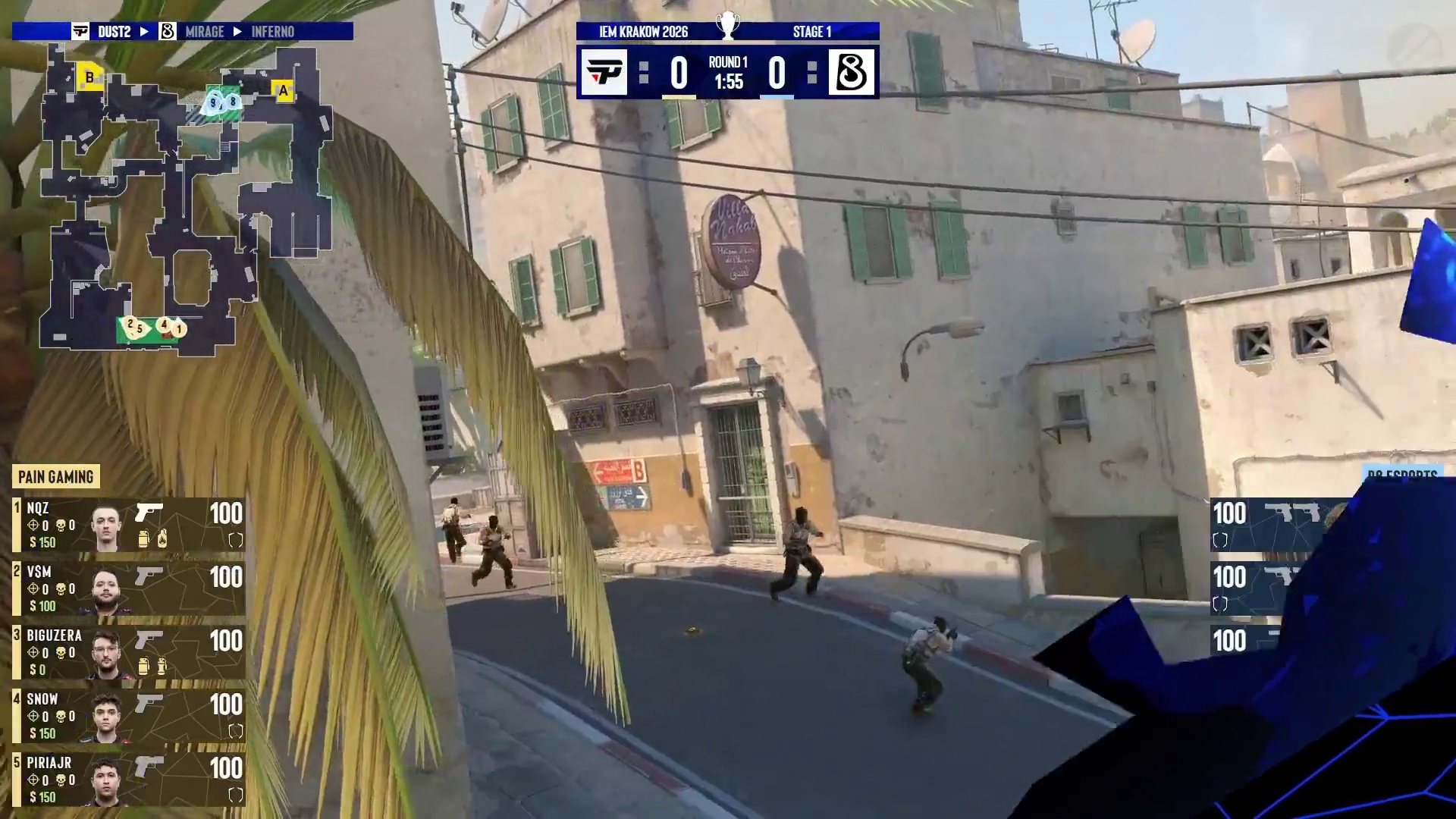 图一 Dust2，B8作为防守方、paiN作为进攻方