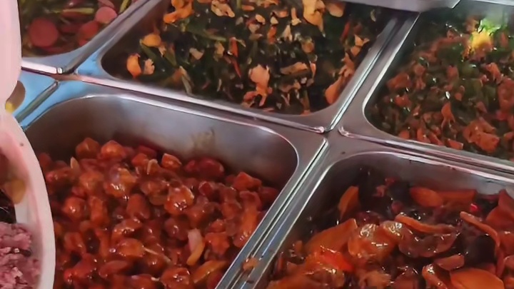 哈尔滨街头移动面包车盒饭，10块钱一份随便盛。 十块钱一份随便盛的盒饭你觉得怎么样？