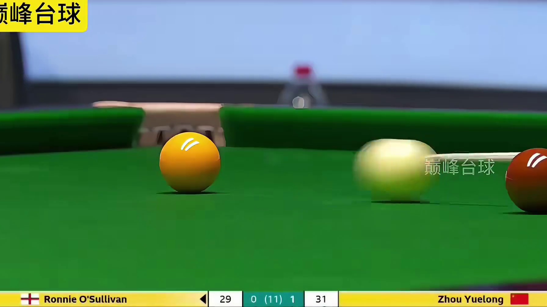 英锦赛16分之一决赛中，周跃龙对战奥沙利文上半场打成2比2平，期待他们接下来有更好的发挥！