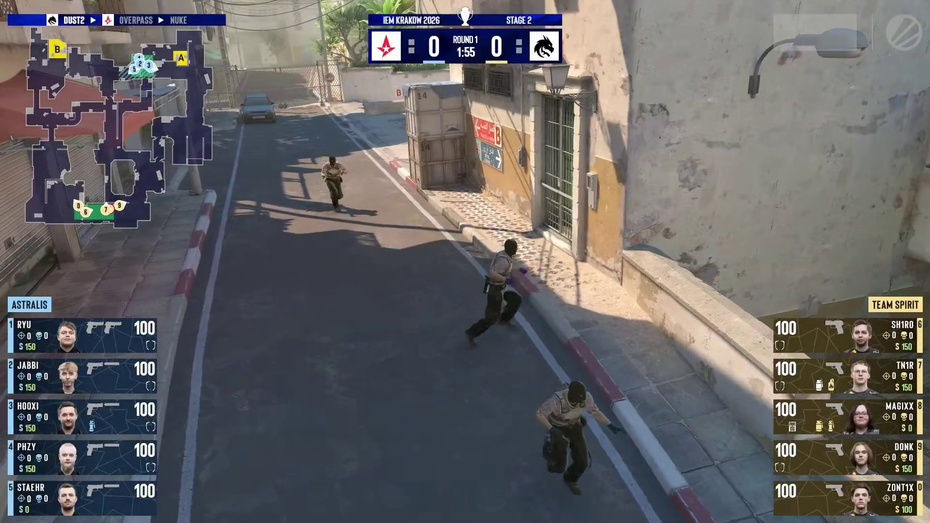 图一 Dust2，Astralis作为防守方、Spirit作为进攻方