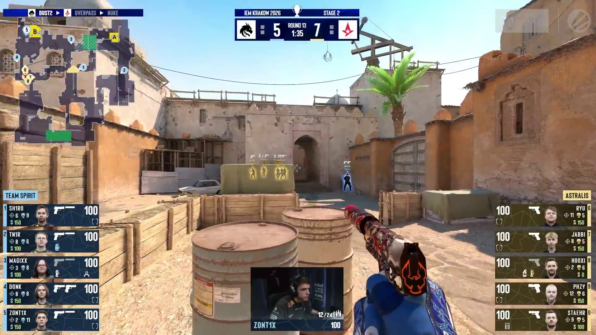 下半场手枪局，Spirit全歼对方取得回合胜利，Spirit 6:7 Astralis