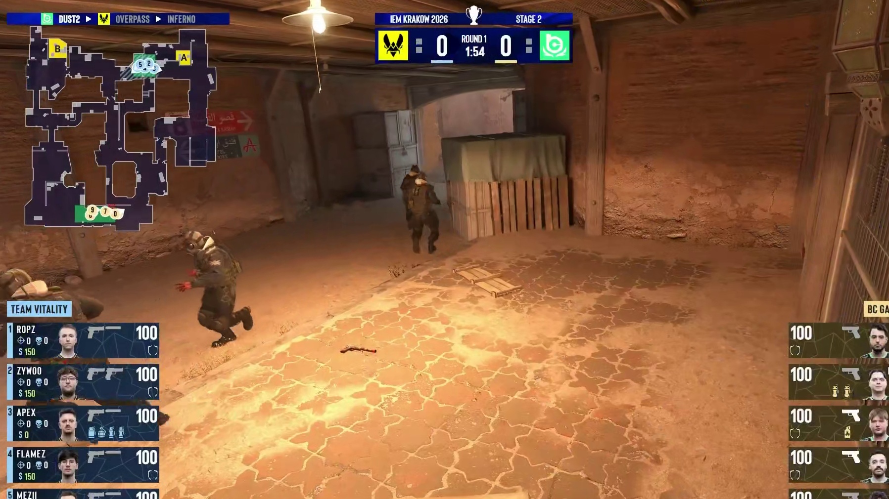 图一 Dust2，Vitality作为防守方、BC.G作为进攻方