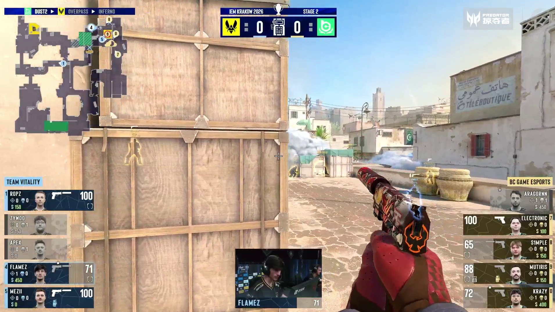 上半场手枪局，BC.G安装C4取得回合胜利，BC.G 1:0 Vitality