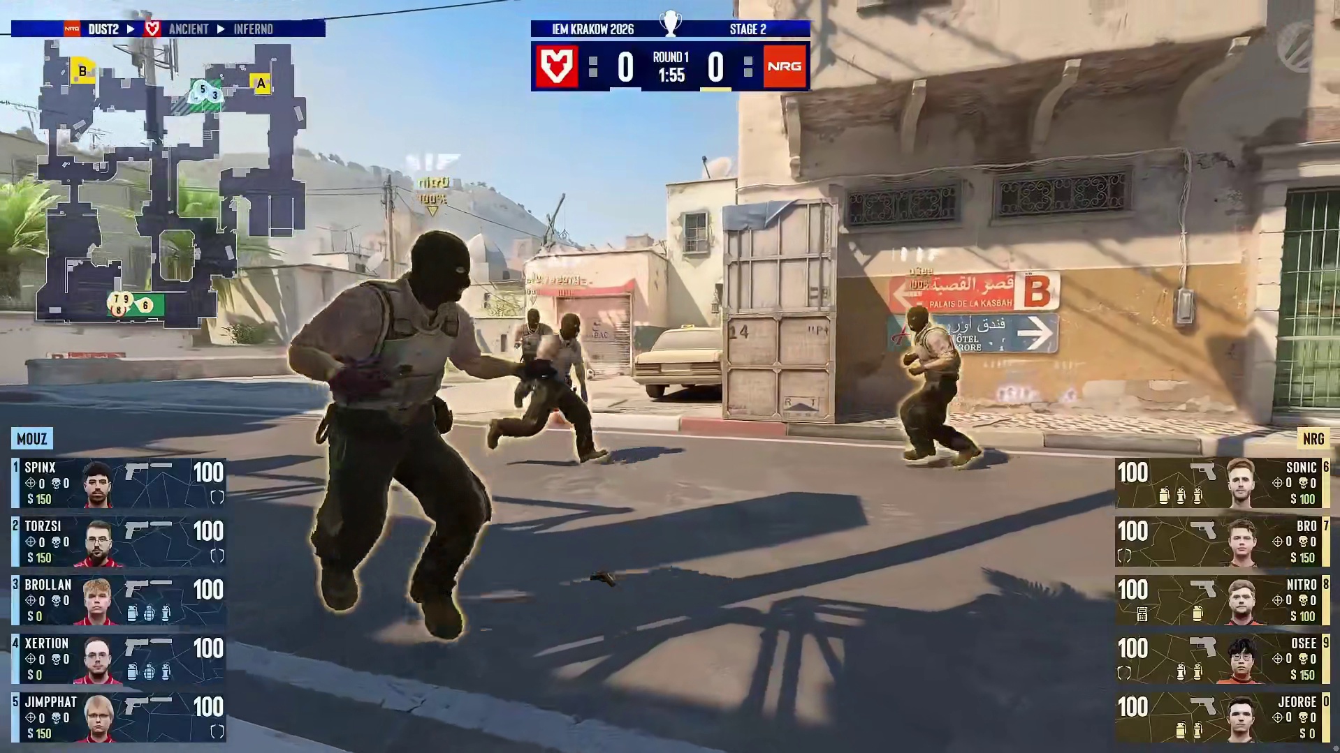 图一 Dust2，MOUZ作为防守方、NRG作为进攻方