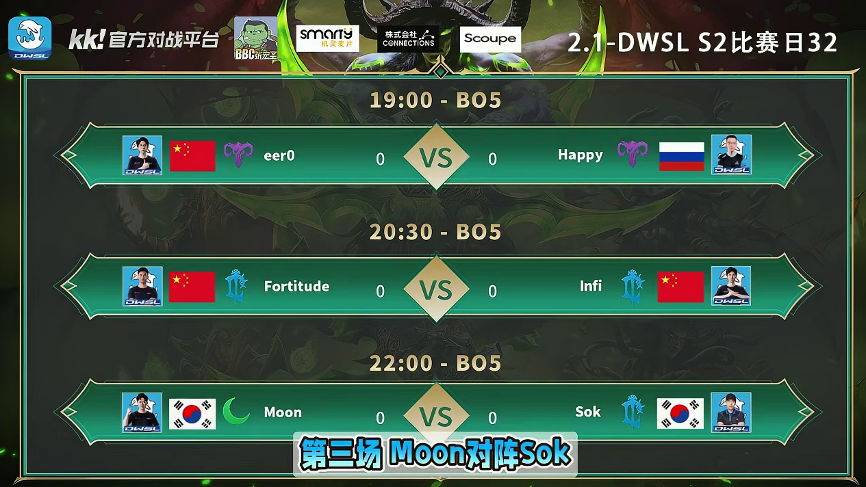 eer0对Happy，浪漫对Infi，Moon对Sok！ 2月1日19点直播DWSL魔兽争霸超级联赛