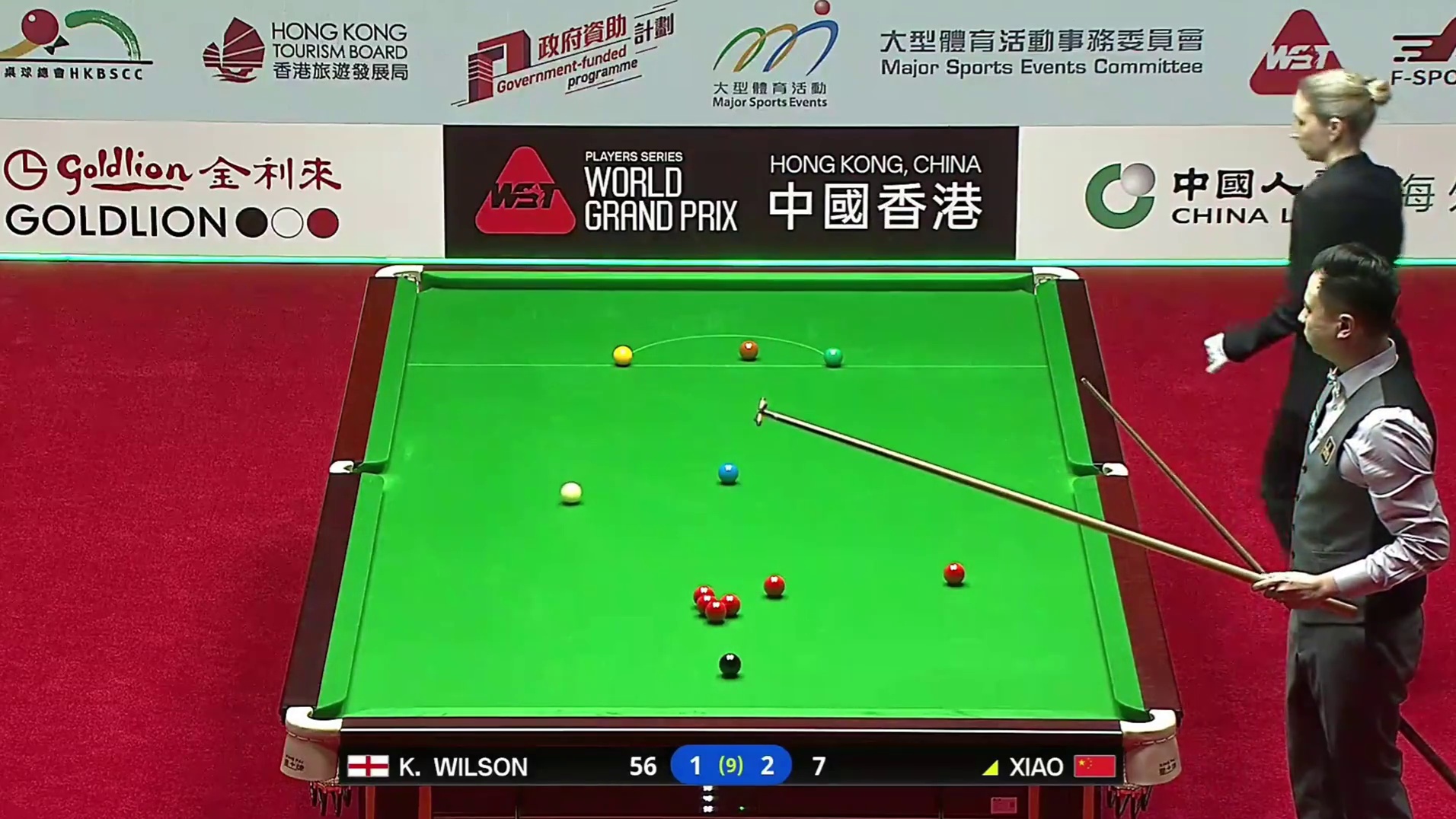 斯诺克世界大奖赛，肖国栋落后56分逆转威尔逊，上演3比1横扫