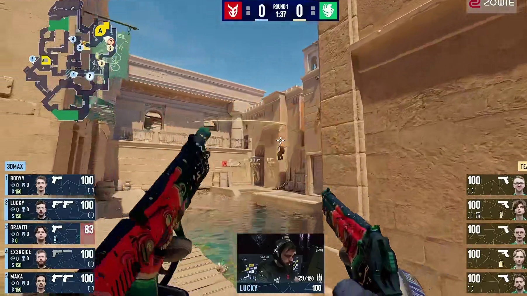 上半场手枪局，Falcons全歼对方取得回合胜利，Falcons 1:0 3DMAX