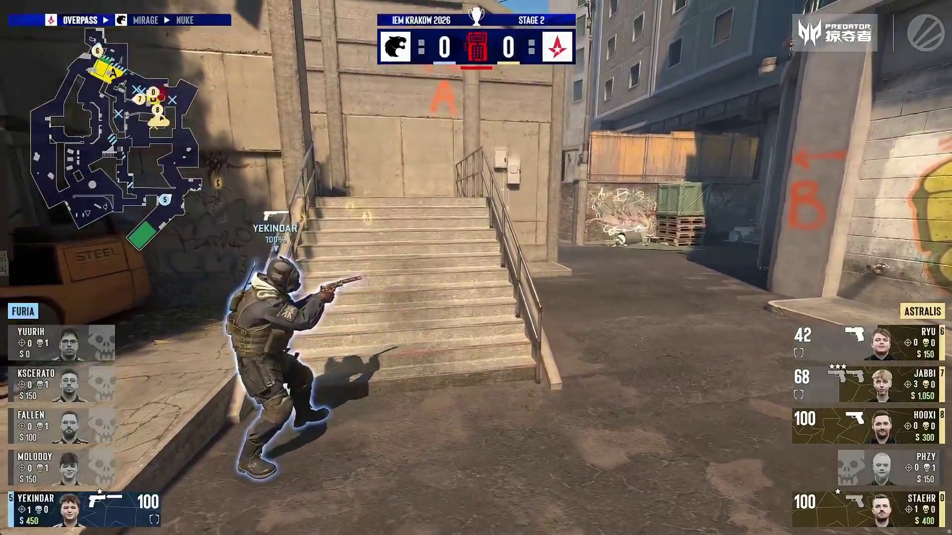 上半场手枪局，Astralis安装C4取得回合胜利，Astralis 1:0 FURIA