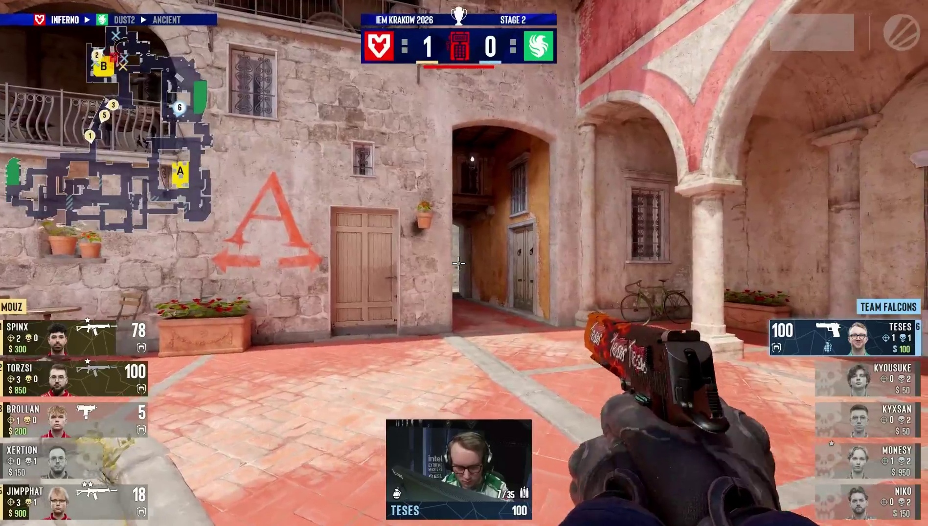 第二回合，Falcons选择强起迎战MOUZ，MOUZ强攻B区埋包制胜