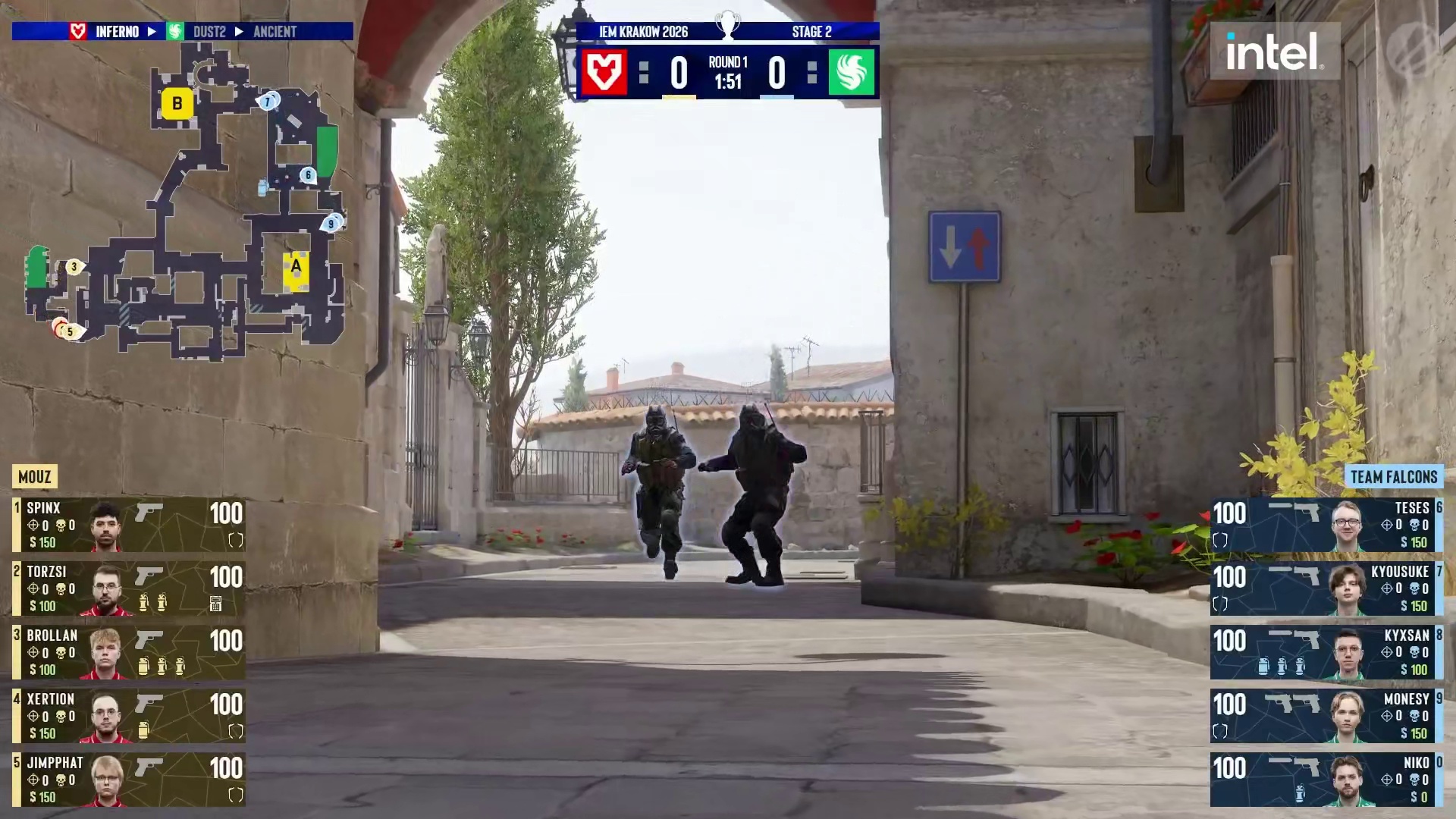 图一 Inferno，Falcons作为防守方、MOUZ作为进攻方