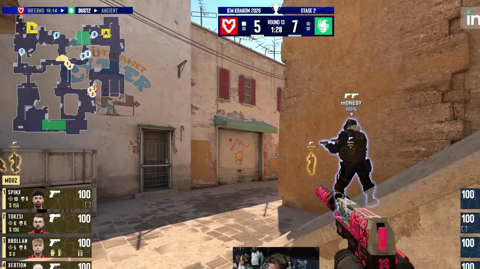 下半场手枪局，Falcons全歼对方取得回合胜利，Falcons 8:5 MOUZ