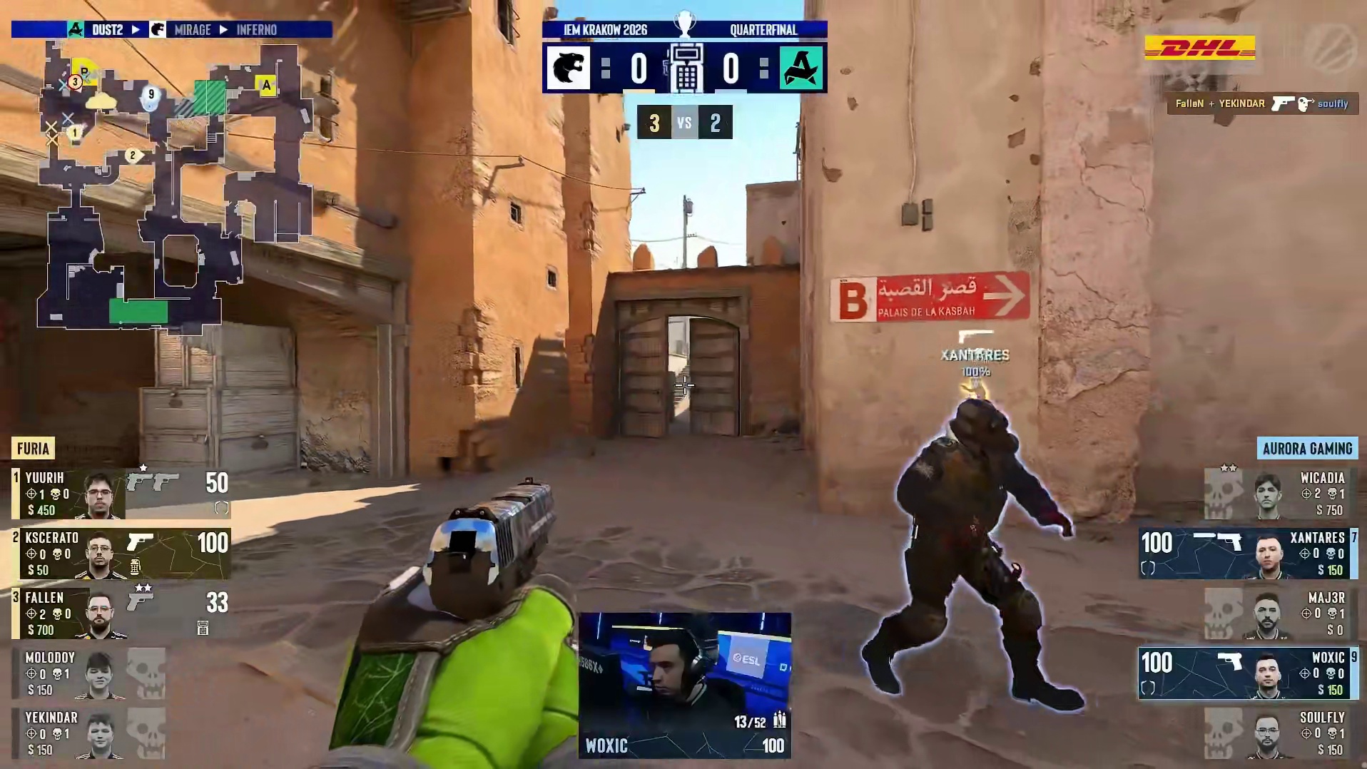 上半场手枪局， FURIA安装C4取得回合胜利， FURIA 1:0 Aurora