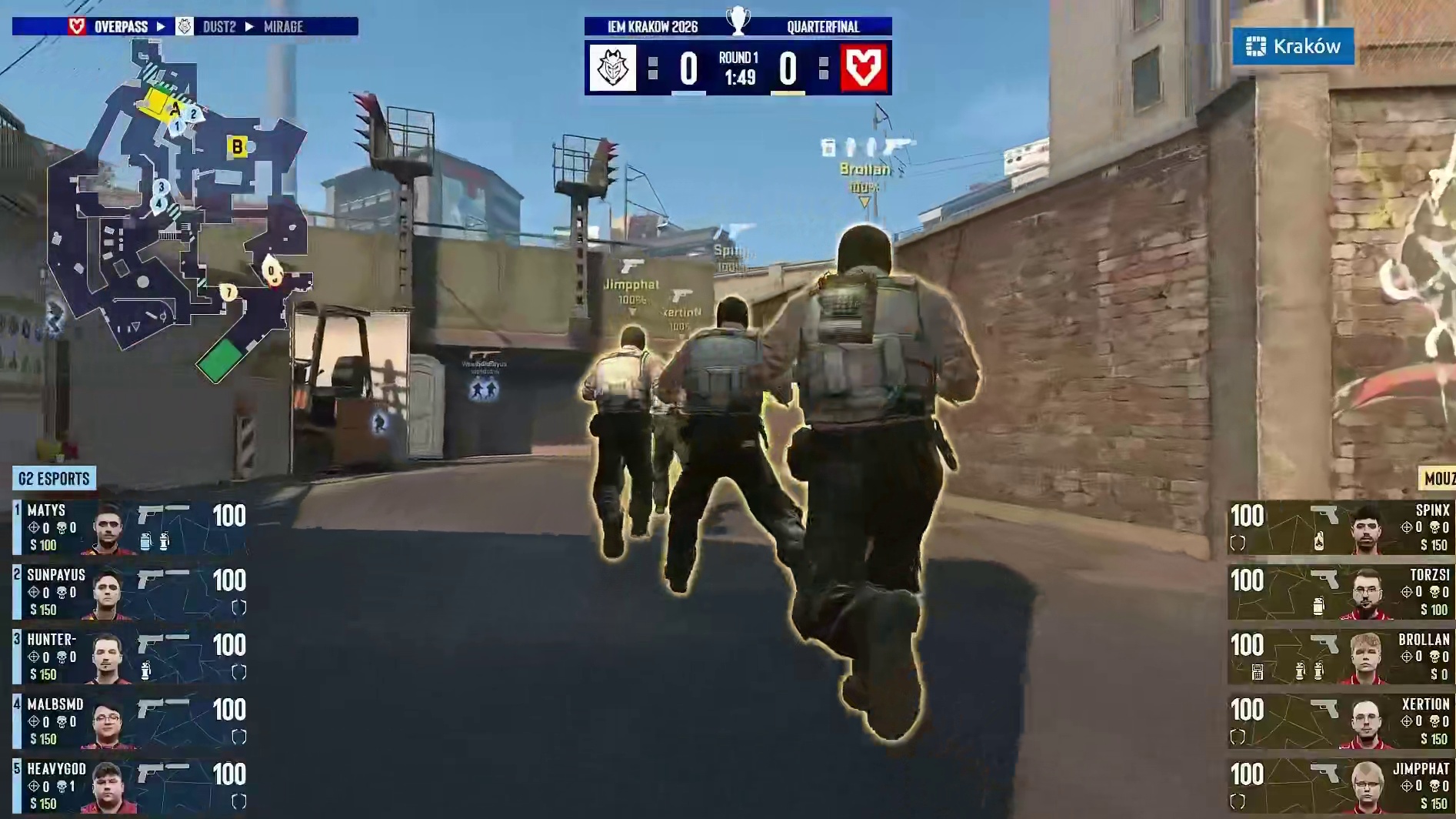 图一 Overpass，G2作为防守方、MOUZ作为进攻方