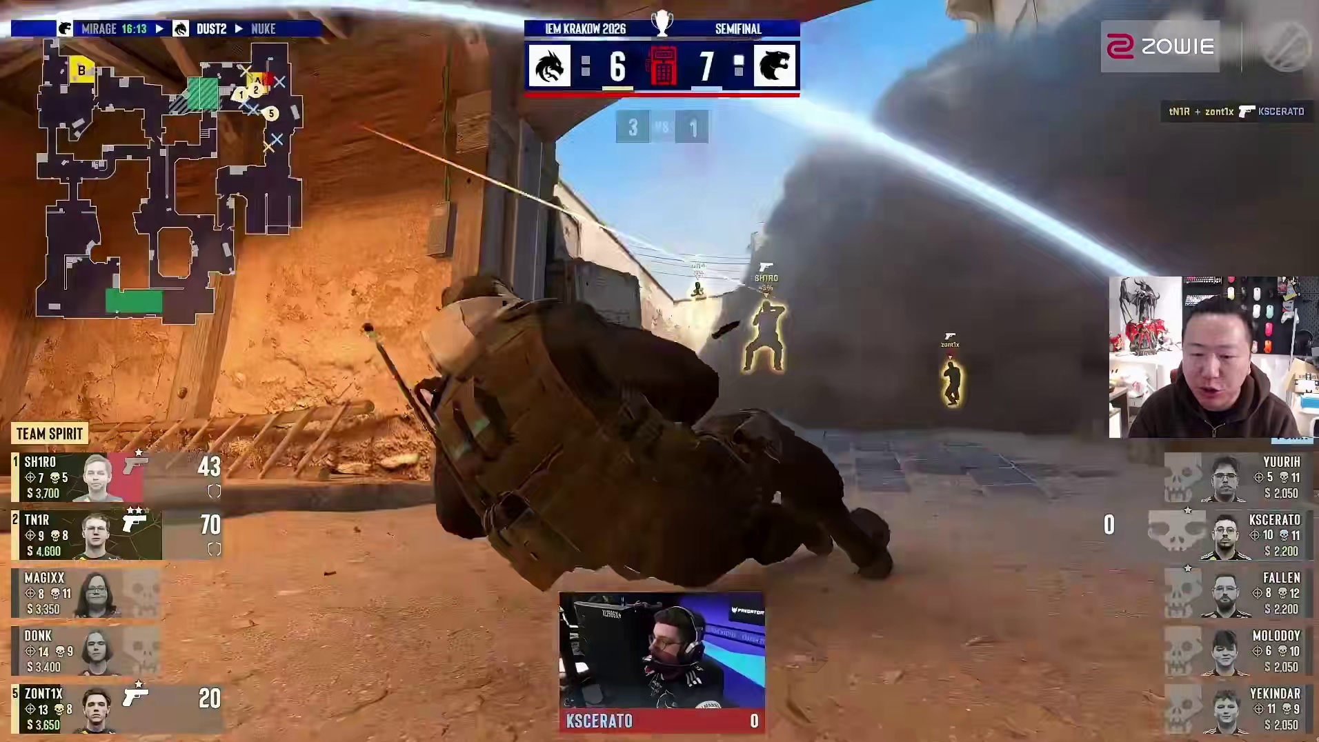 下半场手枪局，Spirit全歼对方取得回合胜利，Spirit 6:7 FURIA