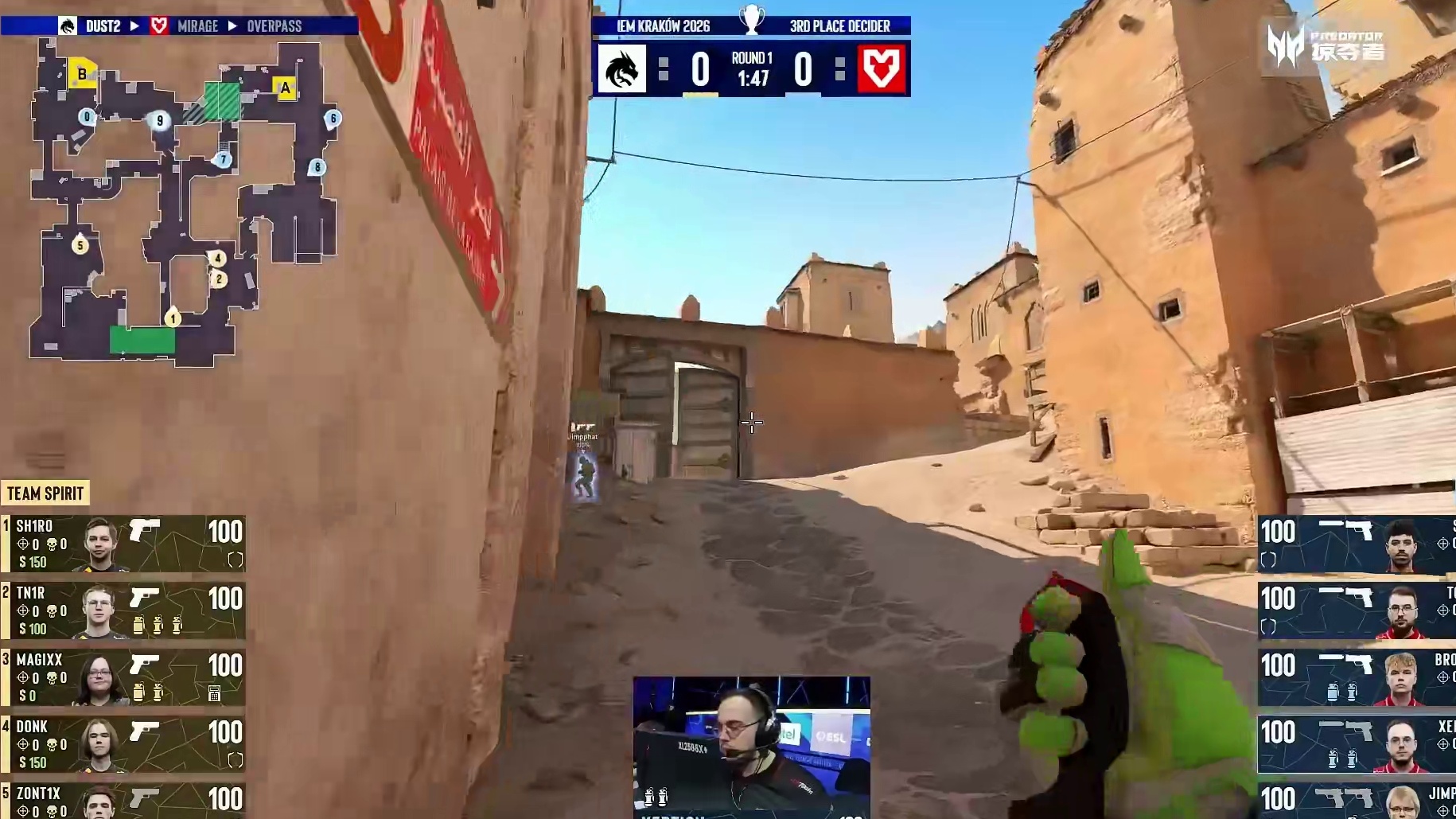 图一 Dust2，MOUZ作为防守方、Spirit作为进攻方