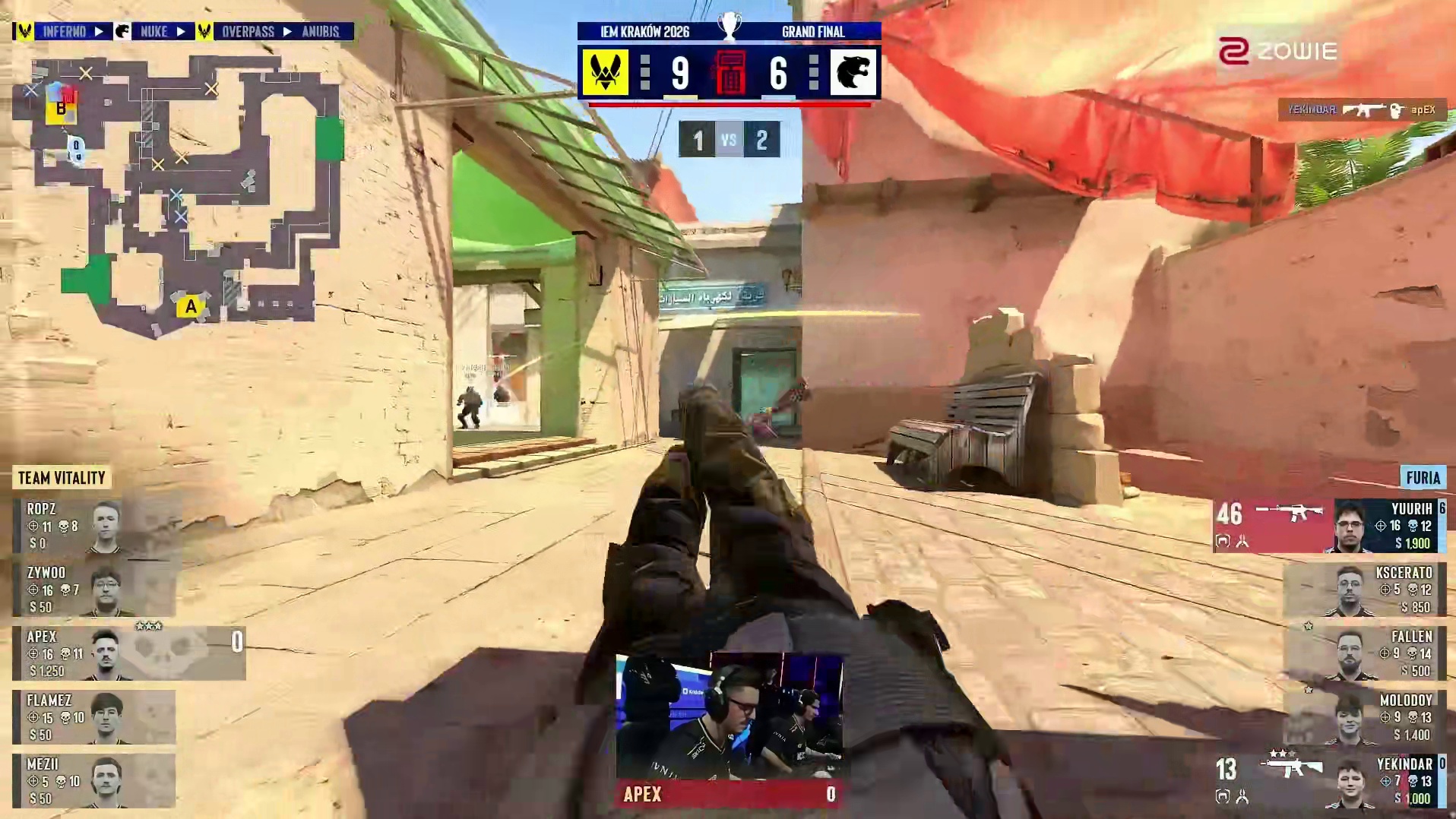 YEKINDAR回防3杀制裁apEX突破3杀，FURIA CT方4-0开局豪取5连胜！