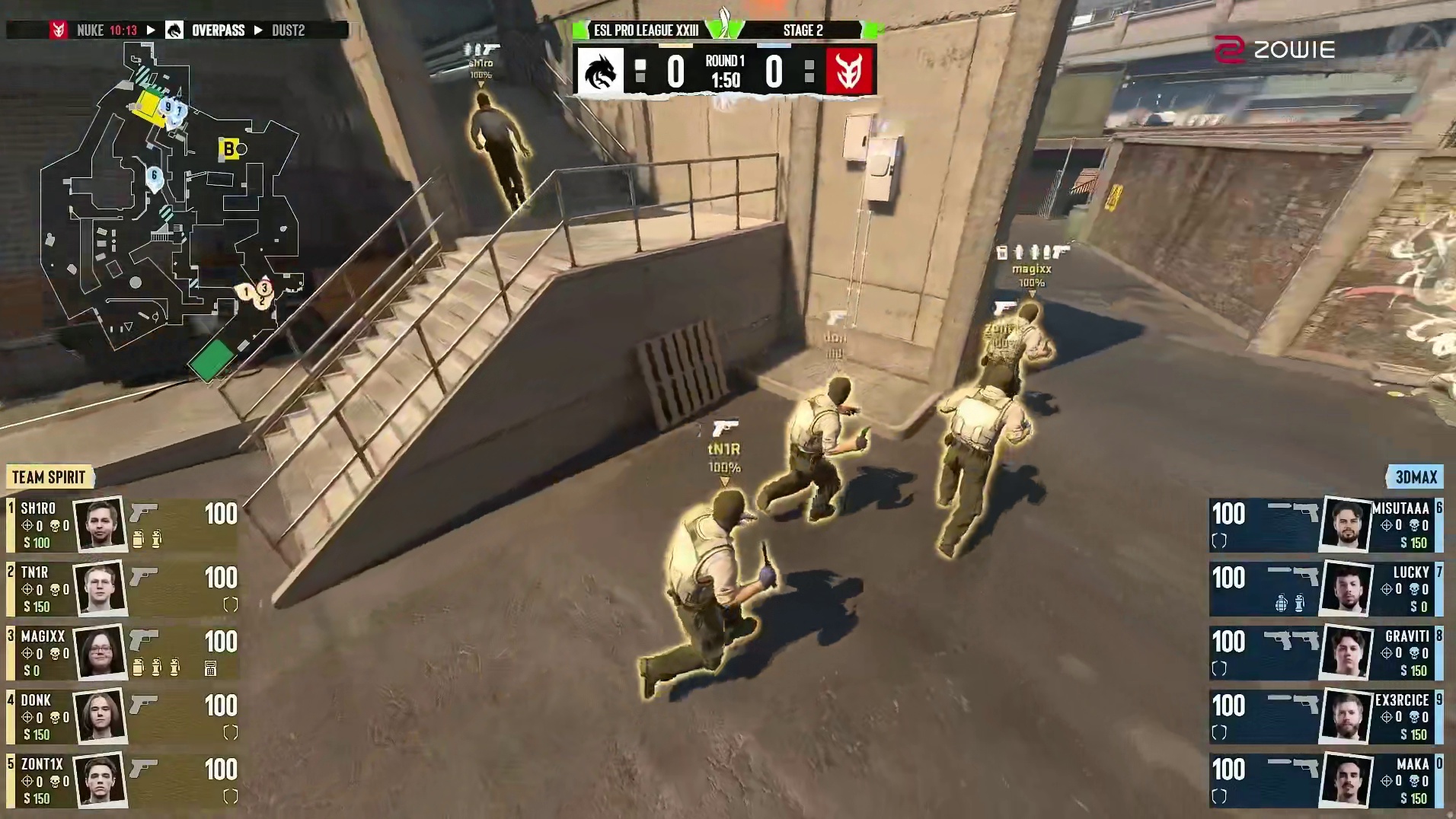 图二 Overpass，3DMAX作为防守方、Spirit作为进攻方