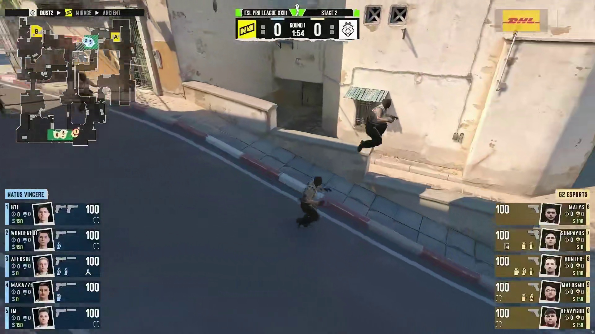 图一 Dust2，NAVI作为防守方、G2作为进攻方