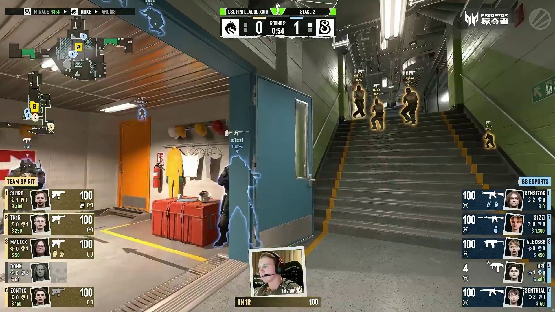 第二回合，Spirit选择强起迎战B8，B8枪械优势轻取胜局