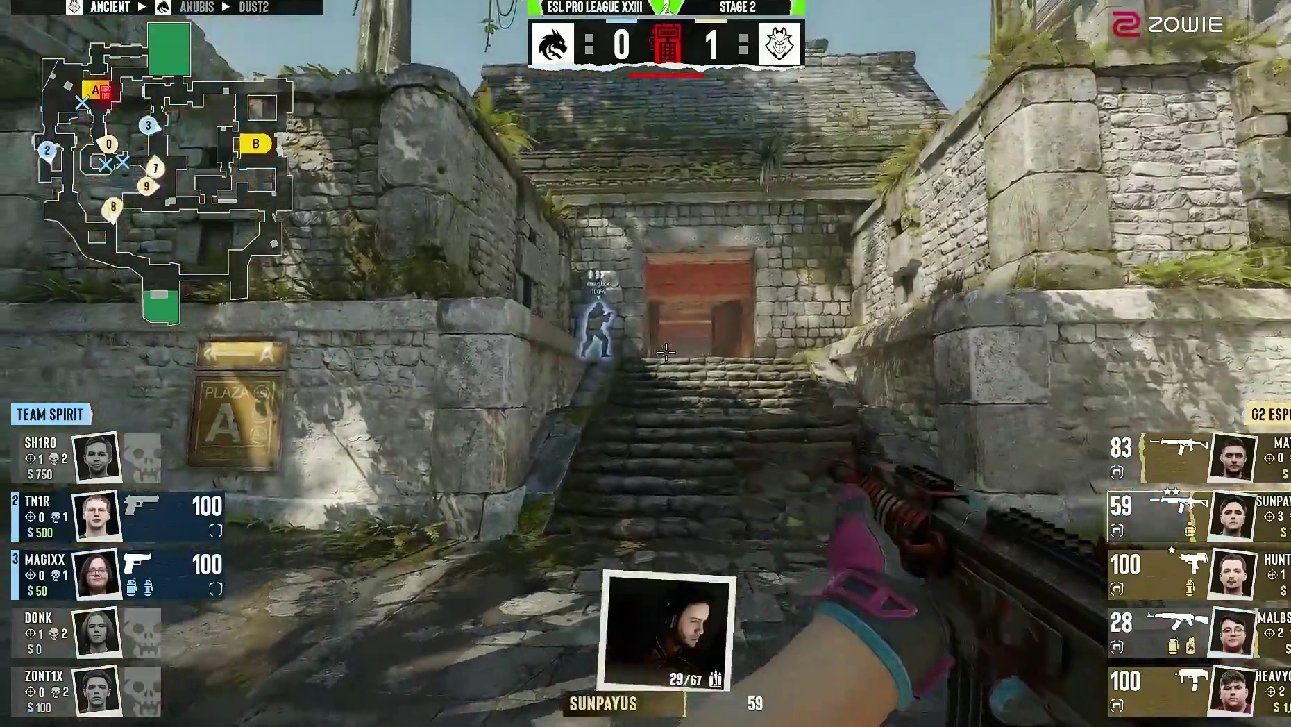 第二回合，Spirit选择强起迎战G2，tN1R沙鹰爆头四杀难挽败局