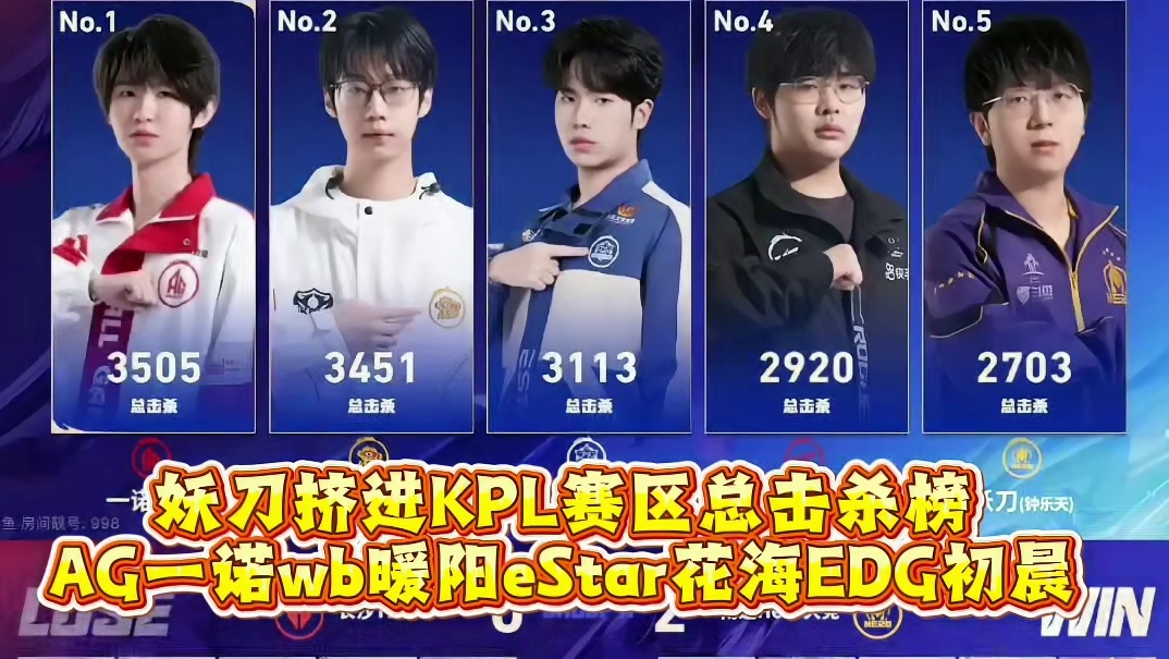 妖刀挤进KPL赛区总击杀榜
AG一诺wb暖阳eStar花海EDG初晨