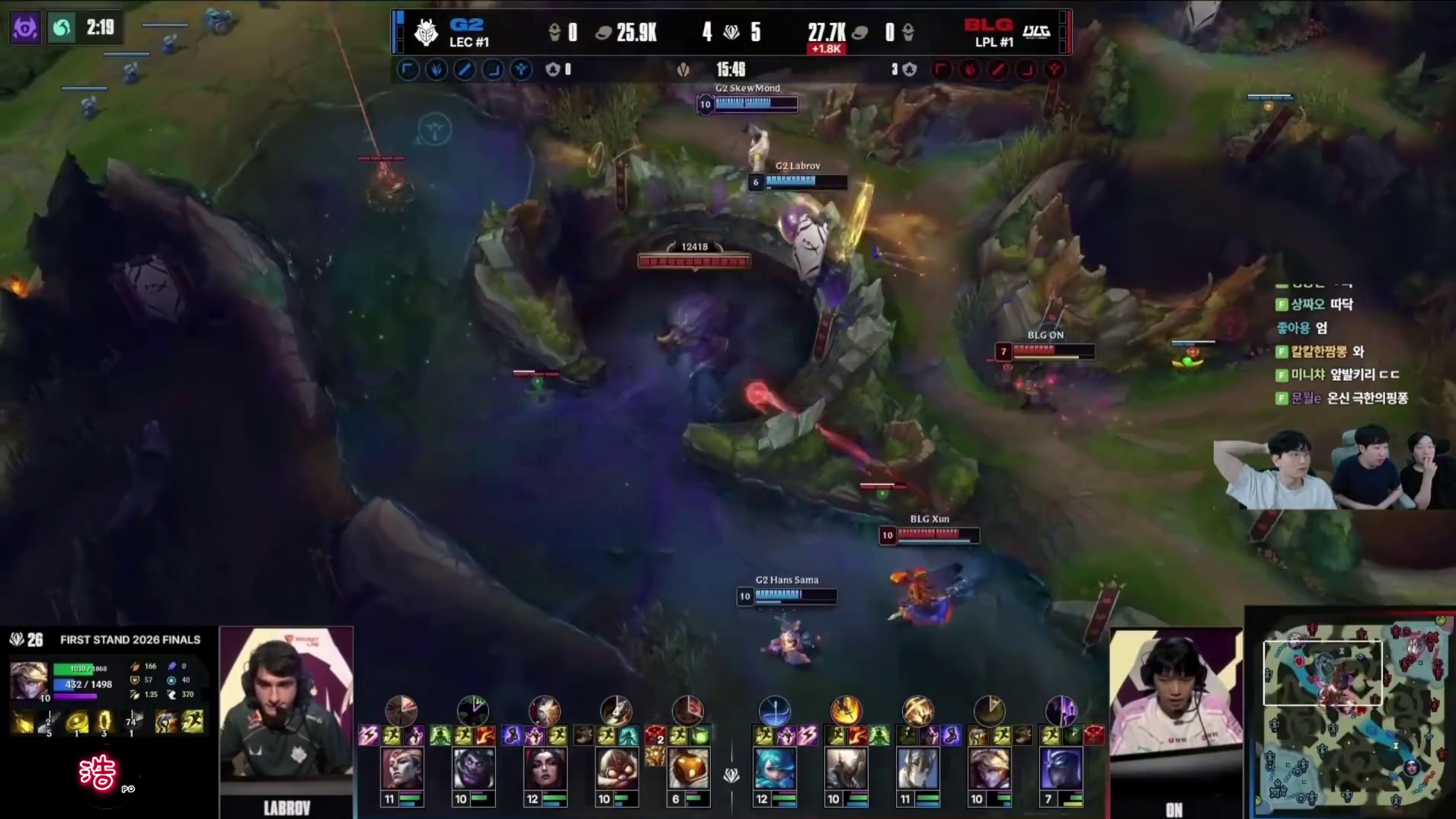 韩国主播们看 教练Daeny的C8龙马 blg夺冠