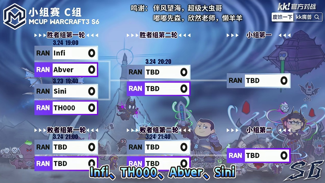 Infi，Sini，TH000，Abver登场！ 3月24日19点直播Mcup魔兽争霸全随机第6赛季
