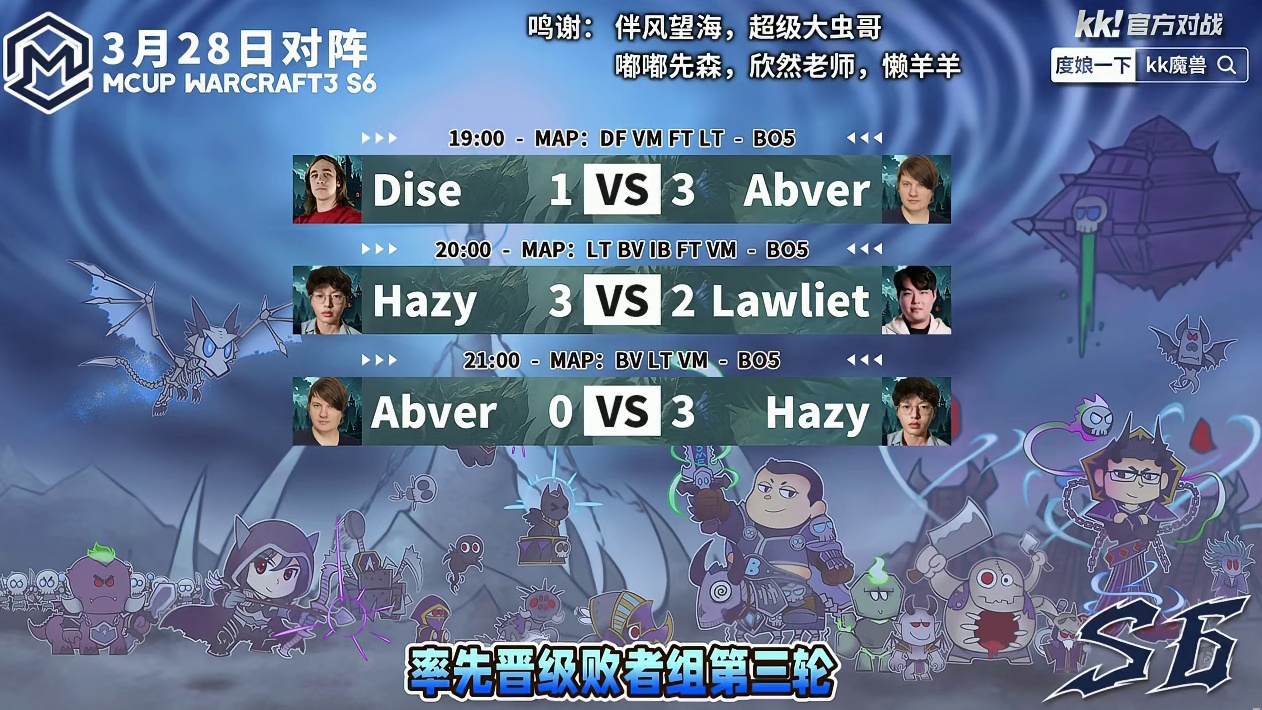 00后小将Hazy闯入败决，明日再战Happy！ 3月28日Mcup魔兽争霸全随机第6赛季淘汰赛第4