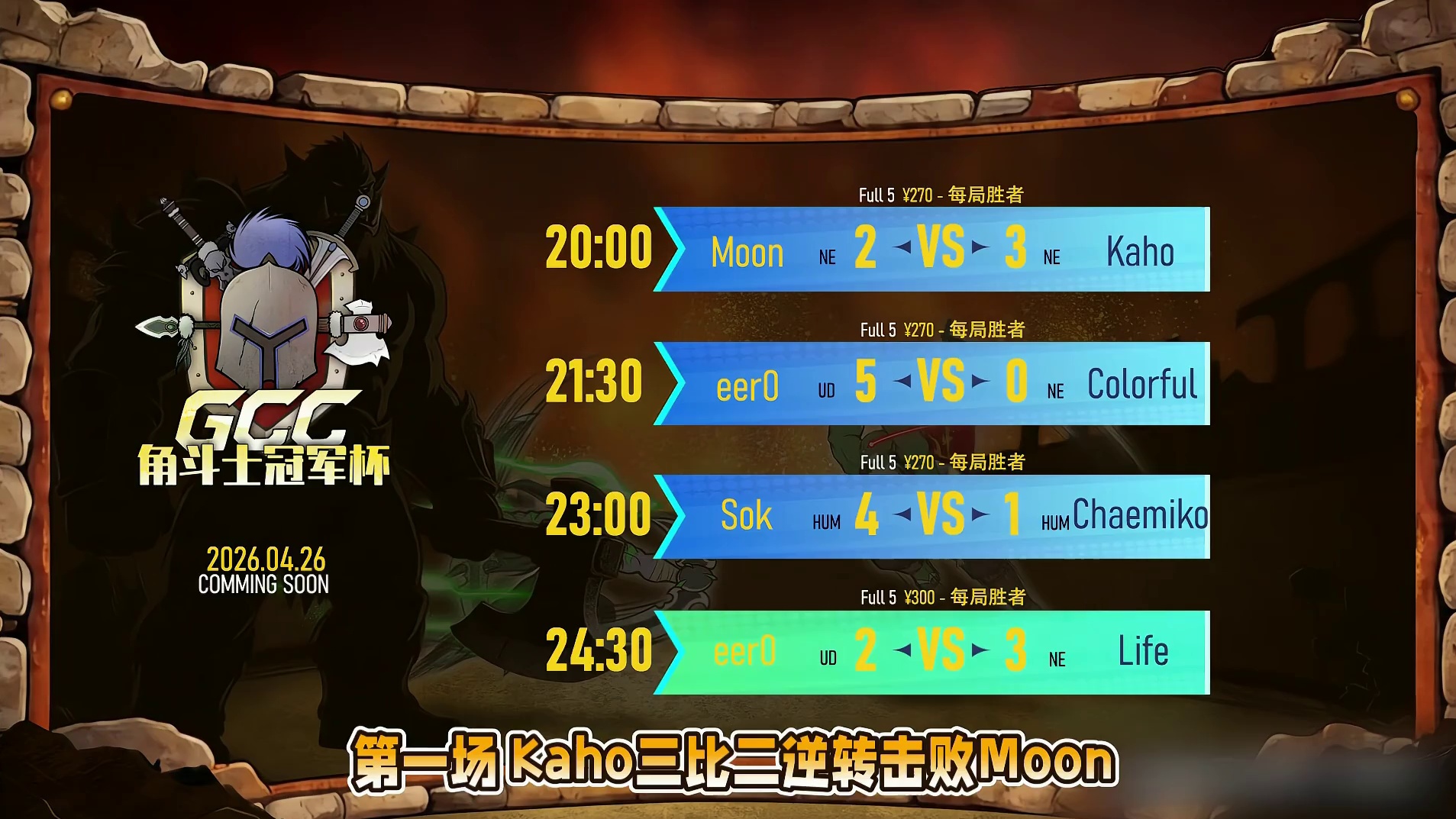 Kaho，eer0，Sok晋级！ 4月26日2角斗士冠军杯魔兽争霸赛GCC第1赛季第2天战报，BMN