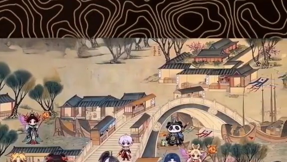 据记载，决胜年间，各路英雄游走市井、闲游街巷，一派热闹盛景尽数留存，世人将此旷世画卷命名为《决胜上河