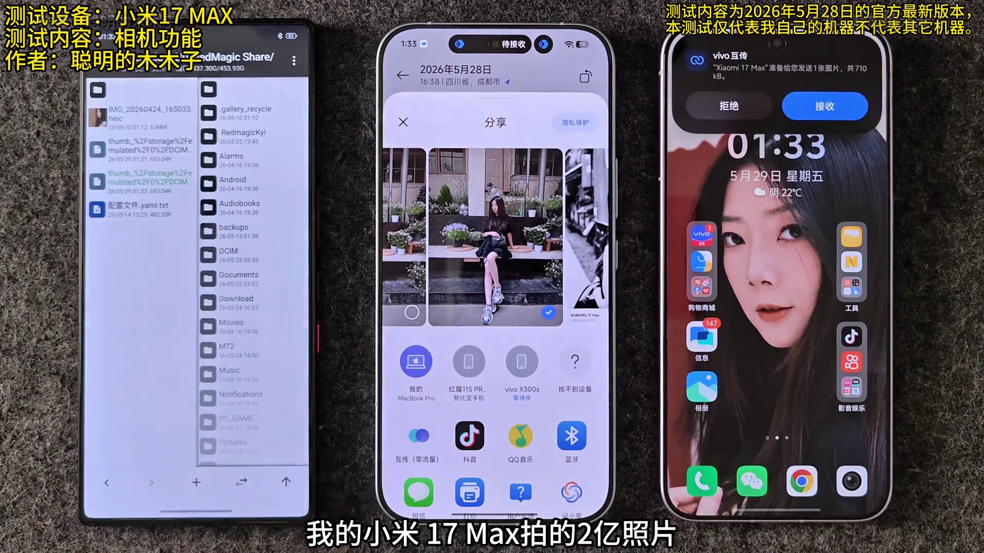 小米2亿像素照片怎么发送到其它品牌设备？小米 17 Max 小米 17 Max vivo X300s