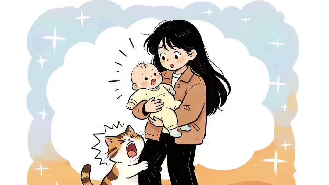 小猫：我当年就是这样被抱走的！你放下孩子！ #画画 #治愈系 #小猫咪能有什么坏心眼 #猫猫的心思全