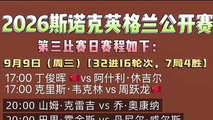 英格兰公开赛今日赛程