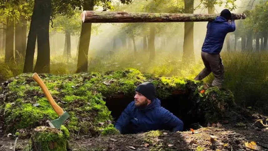 为了躲避猛兽攻击，小伙打造最隐蔽避难所，精巧设计如同战时碉堡