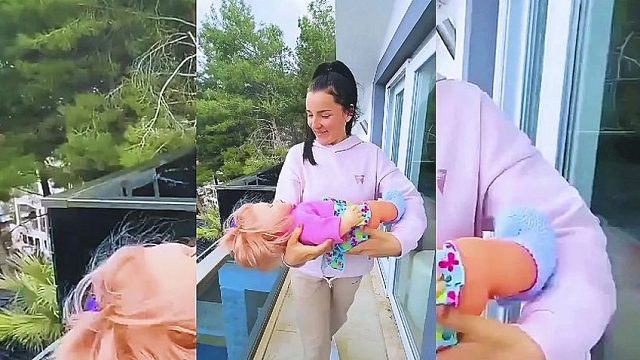 老婆不小心把娃娃扔下楼，得亏老公机智，化险为夷！