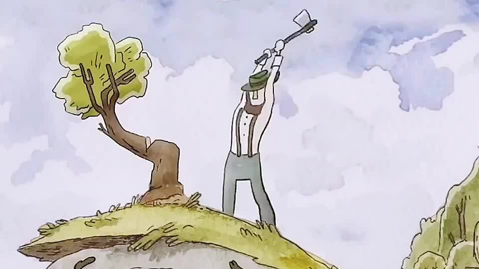 一个男子正在砍伐树木！#动漫治愈系  #二次元动漫
