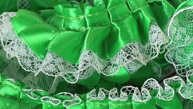 雪纱带蕾丝双层打皱花边