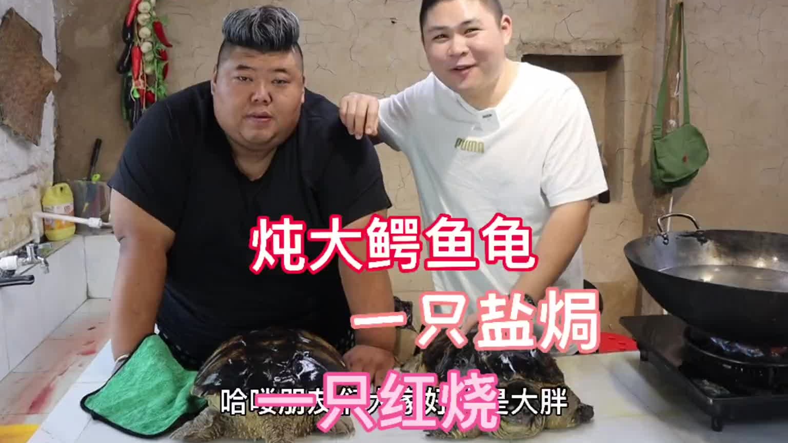 胖猴子买了两只鳄鱼龟，跟大胖比赛谁做的好吃，一只红烧，一只盐焗，看着太有食欲，直流口水
