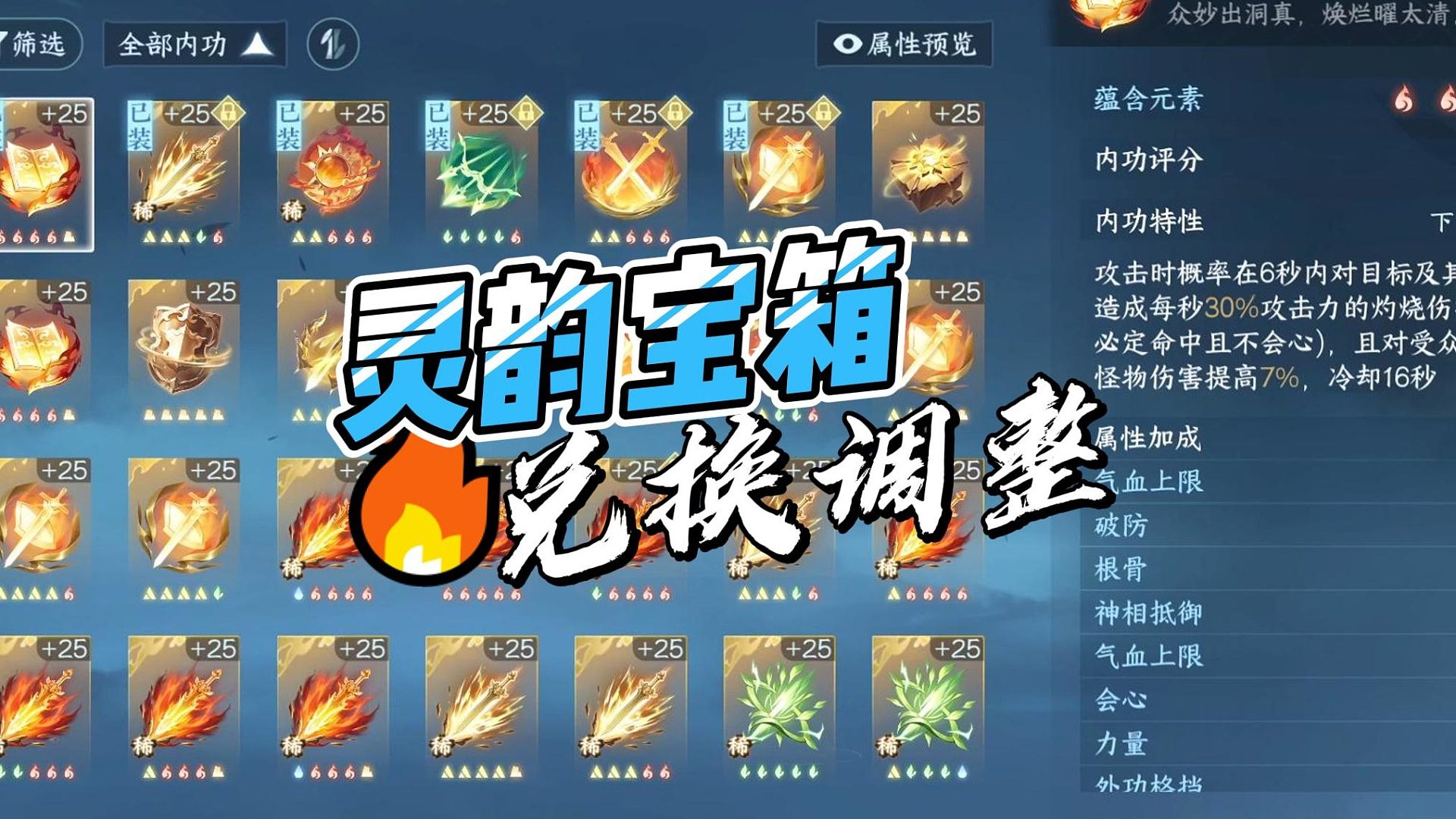 灵韵内功宝箱新增调整，新增1：1比例兑换2次