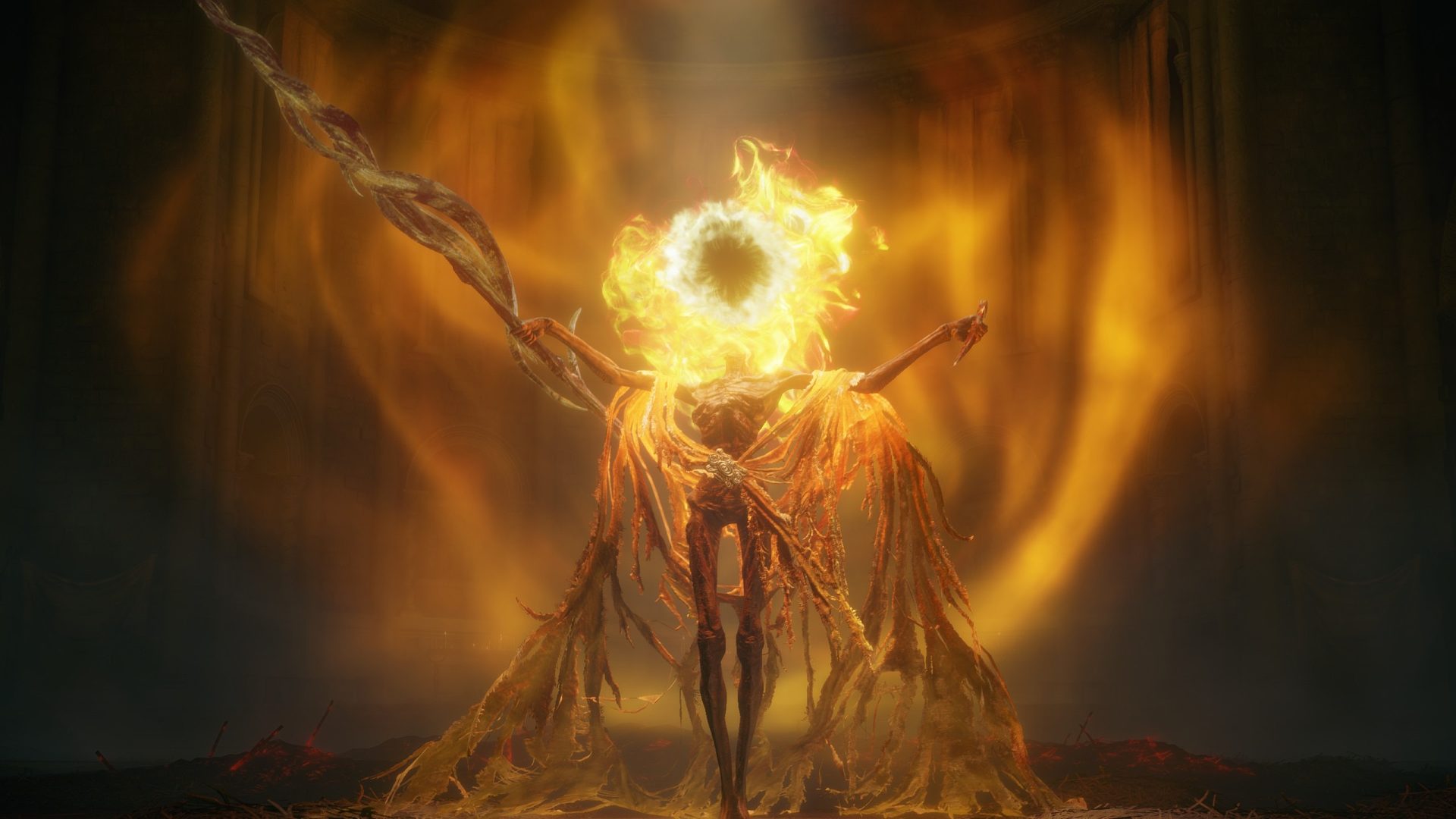 艾尔登法环之黄金树幽影-癫火之王 米德拉BOSS 血反手剑 小圆盾＋血慈悲短剑