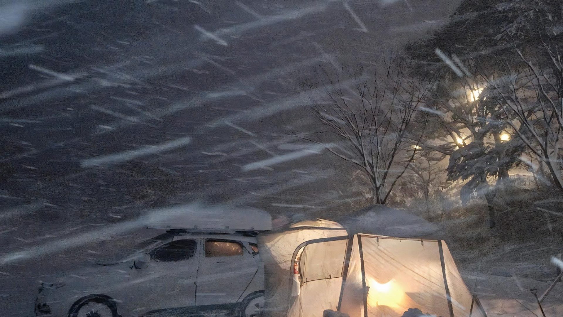 夫妻俩大雪中汽车尾帐篷露营（第二集）