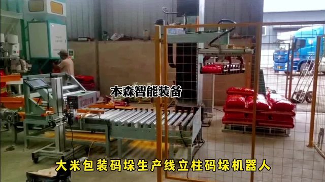 大米包装码垛生产线立柱码垛机器人