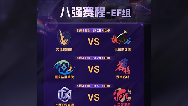 8月28日 18:00S6秋季赛八强开战，就等你来