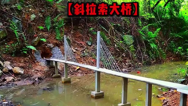 男人竟在溪水中徒手建造出一座斜拉索跨海大桥，简直太不可思议了！